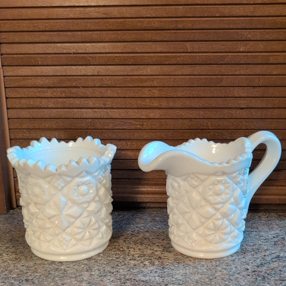Vintage Fostoria Winburn Milk Glass Sugar and Creamer Set Circa 1954-1965